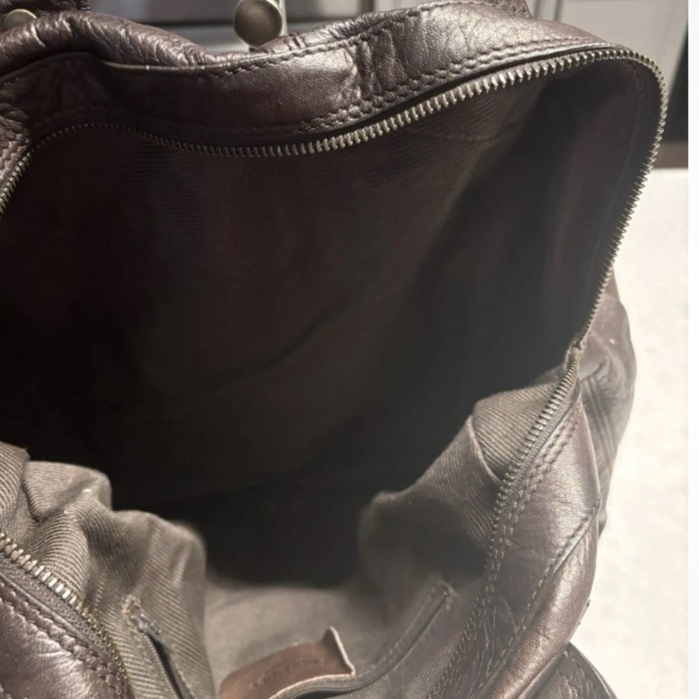 Fringe Accent Dark Brown Leather Tote Bag - Picture 8 of 9